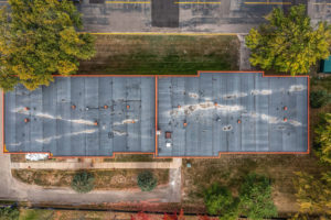 aerial photo of a commercial building roof