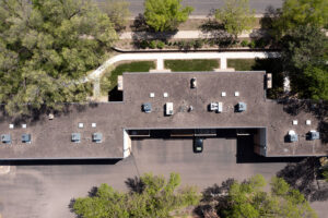 aerial photo of apartment building roof